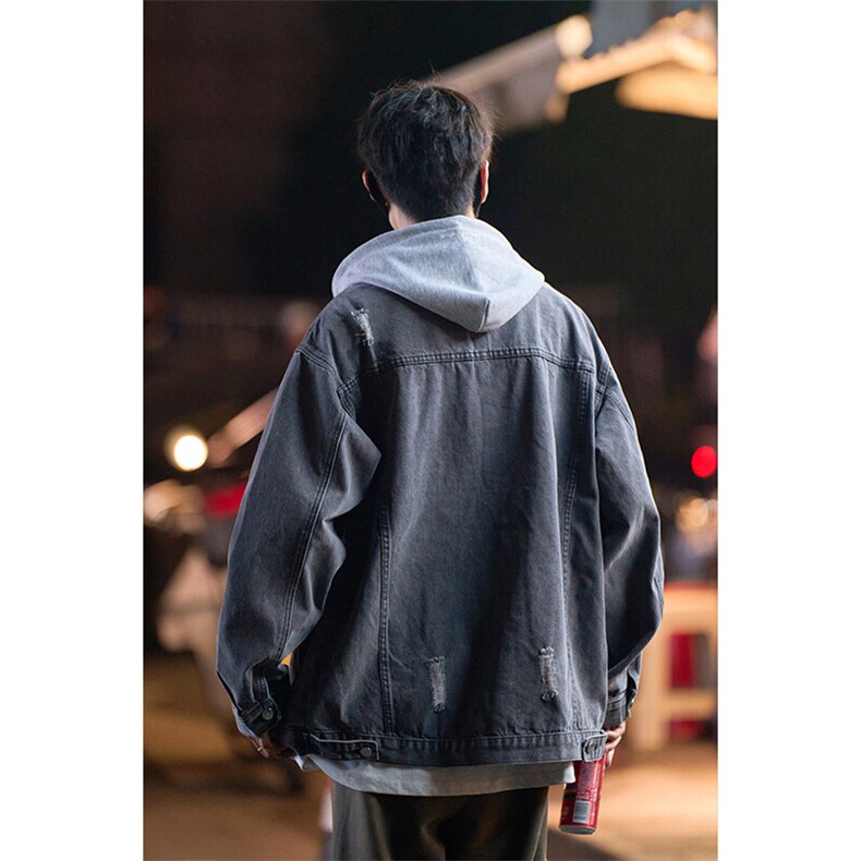 春季男士港风大码假两件连帽牛仔夹克外套JK739-P75118,男装夹克,星座912-1（原星座914-5）