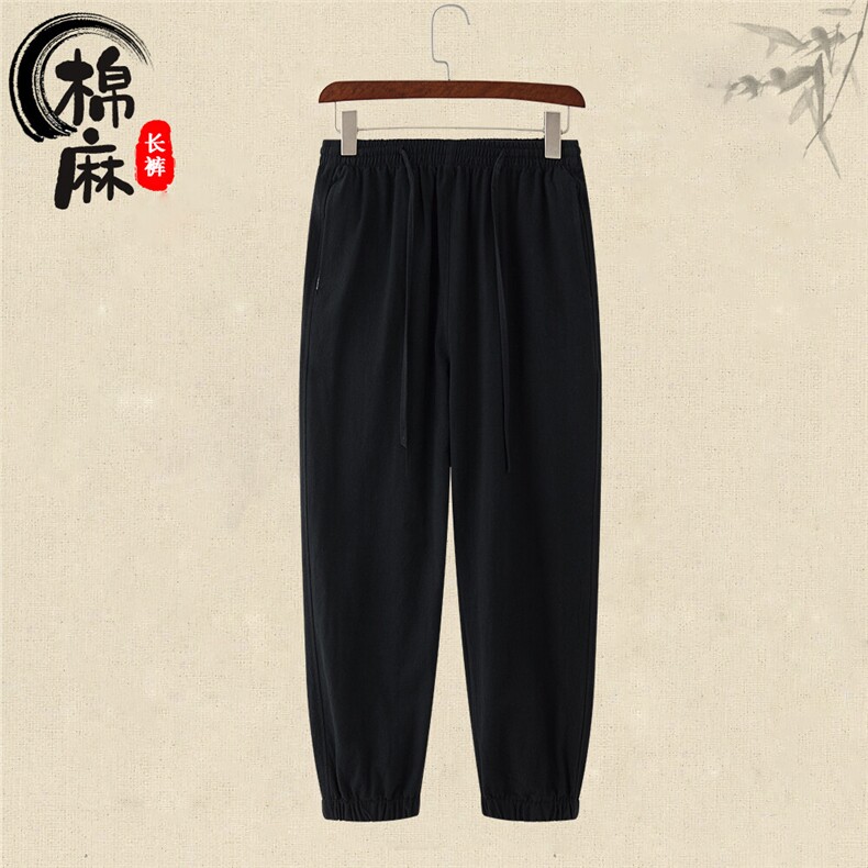 风男装亚麻休闲裤男宽松大码棉麻阔腿裤男 K01-P45图片