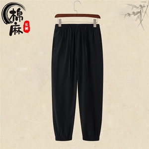 风男装亚麻休闲裤男宽松大码棉麻阔腿裤男 K01-P45图片