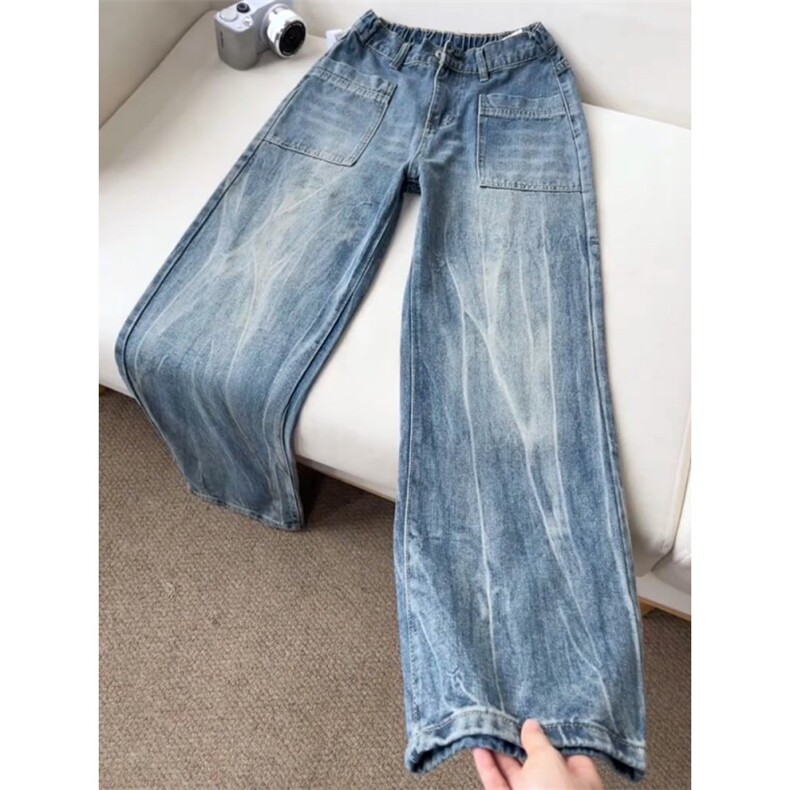 WE2023-P45美式高街潮牌阔腿裤闪电裂纹水洗牛仔裤男直筒微喇裤，男装牛仔裤，电商B323A
