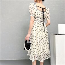 2022年夏季新款甄选工艺复杂的植绒提花面料连衣裙显瘦气质款，女装连衣裙，序儿