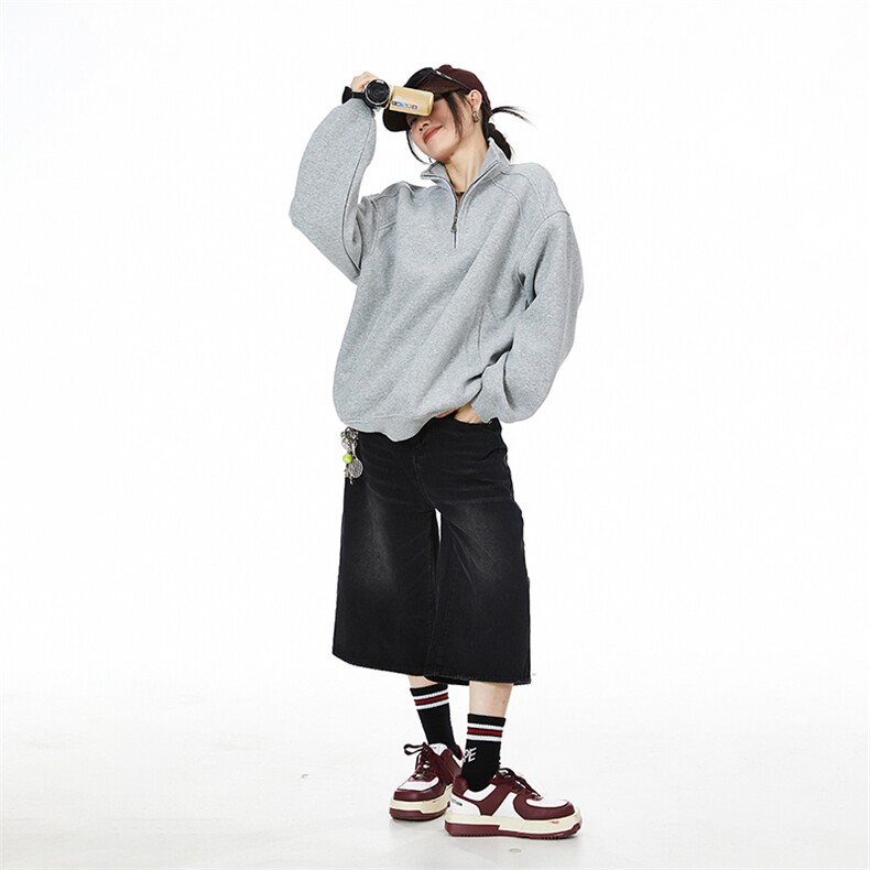 抖音得物品质二开26春装美式高阶结构半拉链立领卫衣外套W91,女装短外套,电商A486