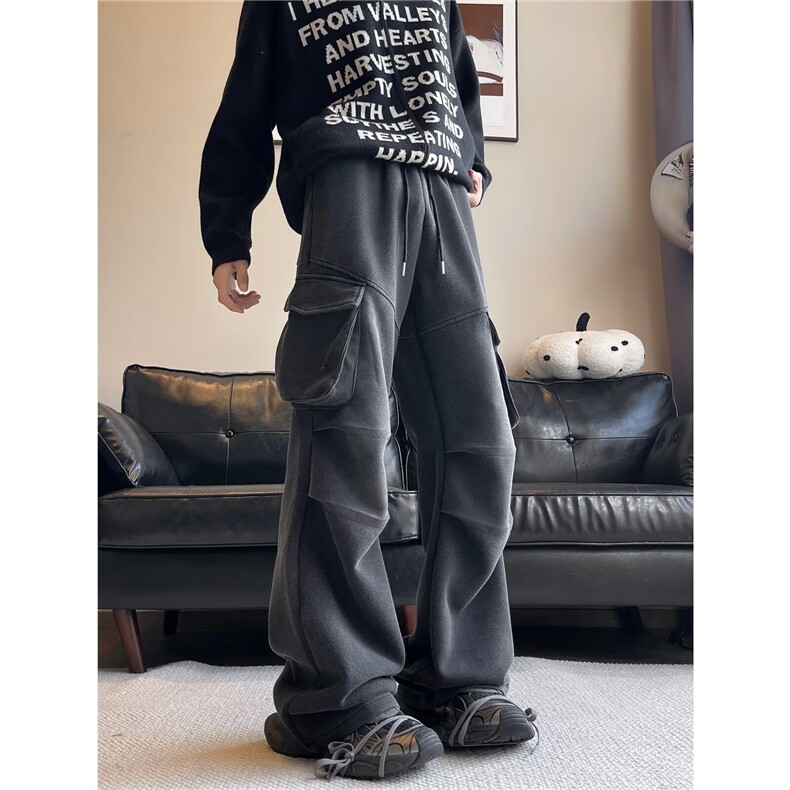 水洗裤子男秋冬季宽松潮牌百搭休闲长裤美式伞兵工装直筒裤，男装工装外套，星座410-7