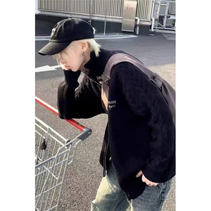 男生针织衫高领开衫秋冬季男女情侣拉链简约慵懒毛衣外套 MC96图片