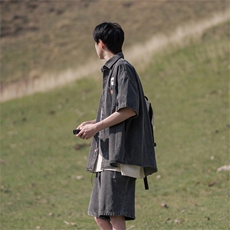 B225-C6070TZ-P130-X168牛仔套装男夏季薄款痞帅宽松工装牛仔短袖，男装T恤，电商B225