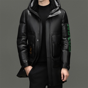 BG2436冬季海宁男士真皮绵羊皮面包服加厚羽绒风衣连帽休闲皮衣图片