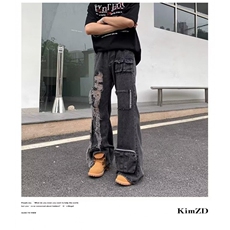 网络图现货！拼接平腰半松紧高街牛仔裤RY9200-P65，男装牛仔裤，星座1005-6
