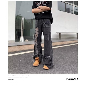 网络图现货！拼接平腰半松紧高街牛仔裤RY9200-P65图片