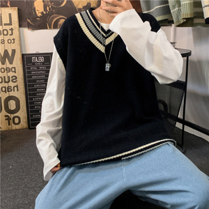 毛衣V领针织背心日系学生宽松学院风套头男女马甲百搭MJ9009-P35图片