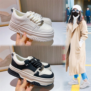 真皮小白鞋女2023冬季新款女士平底单鞋女厚底加绒女鞋百搭板鞋女图片