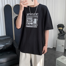 ins宽松半袖体恤港风休闲五分袖夏季印花短袖T恤男潮流T050-P18，男装T恤，星座512-2