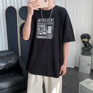 ins宽松半袖体恤港风休闲五分袖夏季印花短袖T恤男潮流 T050-P18图片