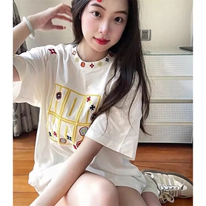 万针全刺绣工艺抖音得物高品质260克重磅纯棉双纱美式高街短袖T恤图片