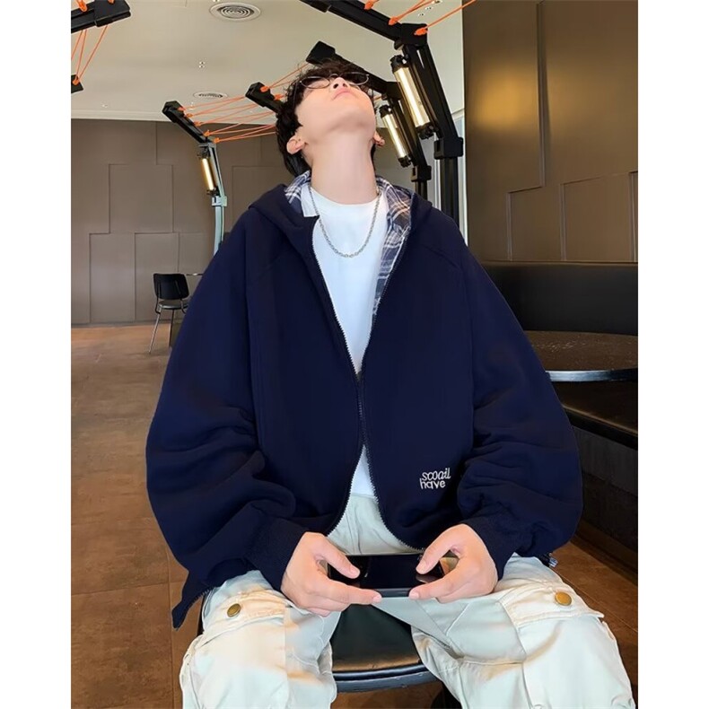 美式痞帅连帽开衫卫衣男秋款宽松双拉链开衫休闲外套WT02-P55,女装短外套,星座1001-1