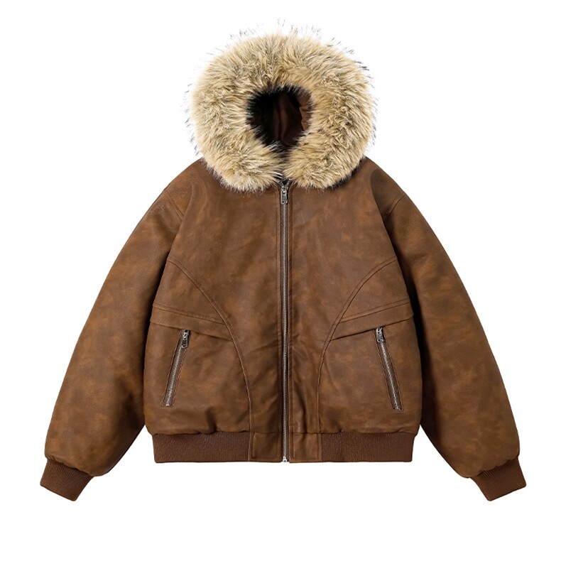 现货扎染PU皮棉服男冬季加厚连帽棉衣座山雕大毛领外套M090-P120,男装棉衣,星座308B-2