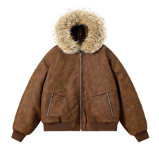 现货扎染PU皮棉服男冬季加厚连帽棉衣座山雕大毛领外套M090-P120，男装棉衣，星座308B-2