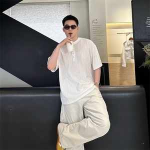 2025夏季美式肌理感亨利领T恤休闲宽松百搭薄款透气短袖男图片