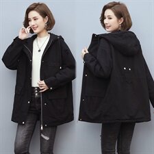 2020冬季新款中长款刺绣加绒加厚派克服连帽保暖舒适外套，女装派克服，独衣靓