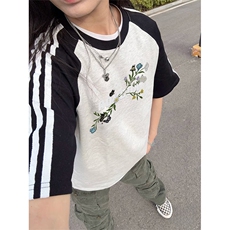 抖音得物品质二开240克宽松纯棉美式潮牌插肩三杠织带短袖T恤，男装T恤，电商A486