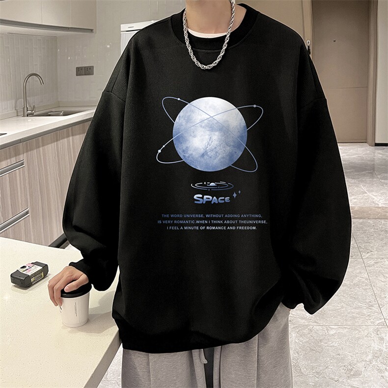 华夫格卫衣圆领卫衣男大码长袖t恤男外套 HW76241-P30加绒款-P40图片