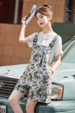 大量现货！时尚套装女2024夏季新款复古风新中式背带裤短裤两件套，女装套装/套裙，慧尚依恋