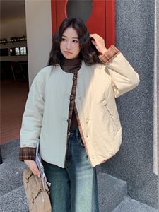 格子拼接轻薄款羽绒棉服女秋冬小棉衣韩系爆款夹棉外套棉袄流行图片