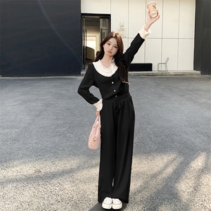 2024春季新款荷叶边针织开衫女春秋法式温柔气质针织两件套图片