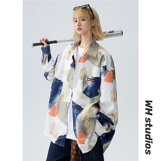 XZ-230-1CS527秋中性风宽松轻奢水墨涂鸦酷炫休闲长袖衬衫P50控68，男装衬衫，星座230-1