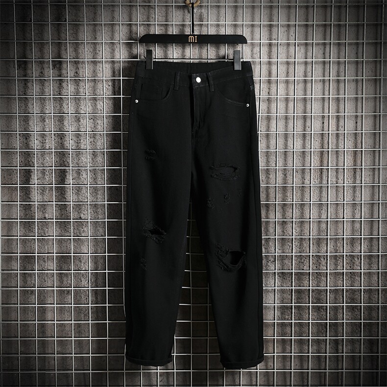 k701-P48-限价68-M-5XL破洞得物美式牛仔裤白底大码长裤阔腿,男装牛仔裤,星座103A