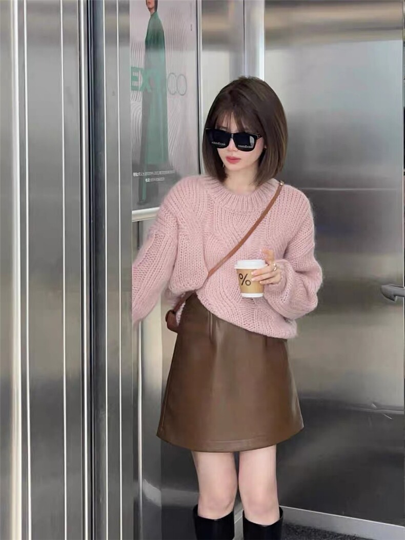 秋冬羊毛针织衫女圆领韩版短款显瘦纯色打底衫，女装羊毛衫，思途羊绒