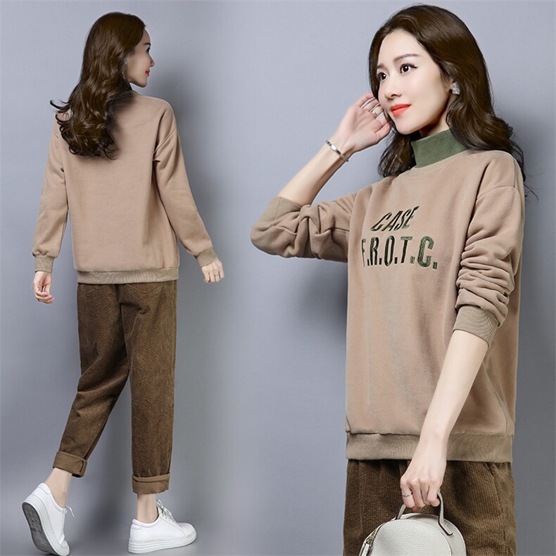 2024年秋季新款潮韩版休闲刺绣高领套头磨毛加绒加厚卫衣衫女士棉，女装卫衣/绒衫，简韵佳