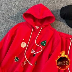 慵懒风时尚休闲套装女秋冬新款韩系卡通印花长袖卫衣阔腿裤两件套图片