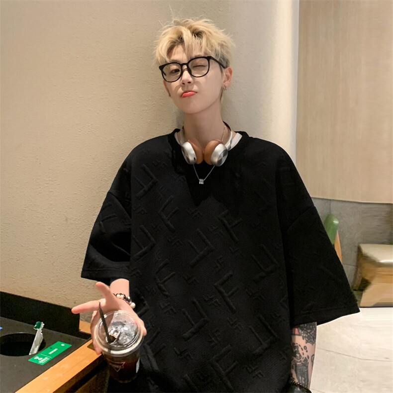 ！2025夏季新款男士提花短袖T恤潮牌半袖衫TT247特P25,男装T恤,电商B220