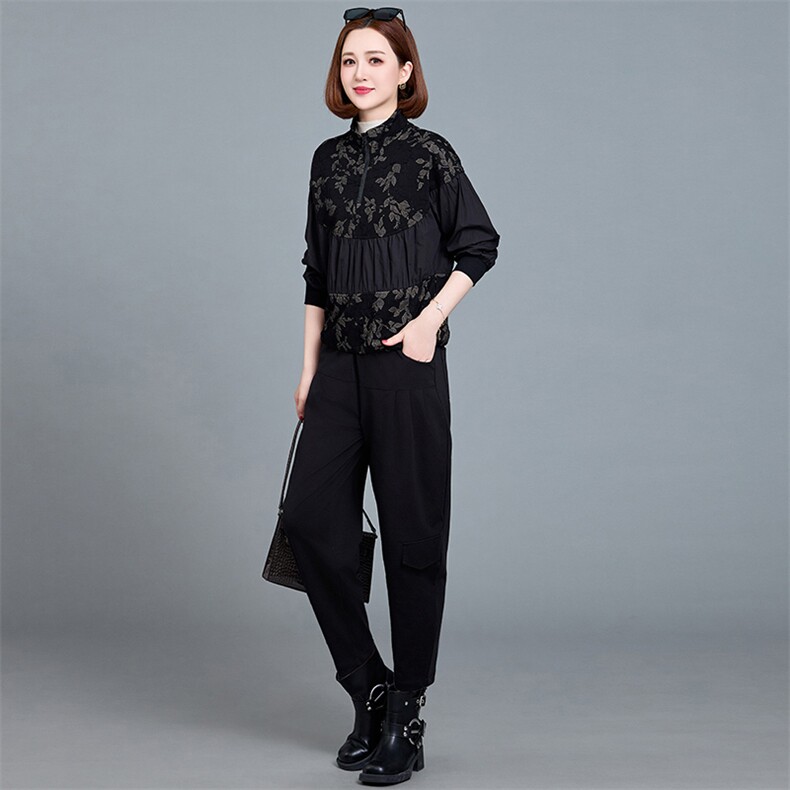 高级感洋气减龄妈妈套装女2024秋季新款时尚宽松上衣哈伦裤两件套,女装套装/套裙,魅影