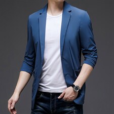 夏季新款男士商务休闲防晒服薄款上衣中青年百搭纯色长袖西服外套，男装西服，电商B212（原钱塘6029）
