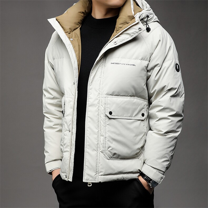 BJY08928新款冬季男士白鸭绒羽绒服连帽保暖外套修身风衣大衣，男装风衣，电商B360