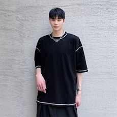 短袖T袖男夏季新款潮流半袖明辑线纯棉上衣宽松A345-258-P50，男装T恤，电商A345