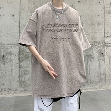抖音供货、210克现货水洗钢印立体印花短袖T恤D223A-ST2308-P40，男装T恤，电商019-1