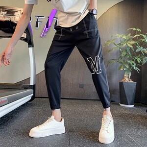 社会小伙裤子男士夏季薄款休闲裤修身小脚裤束脚九分裤A17P45控68图片