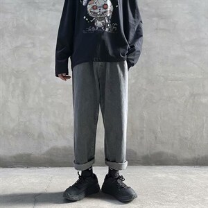 牛仔长裤韩版潮流ins春秋新款宽松直筒百搭阔腿中性裤子S336-p35,男装休闲裤,星座1008-2