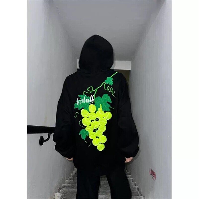 706-1-WY888-P75加绒P80现货港风葡萄刺绣网球毛巾绣连帽卫衣,男装卫衣,星座706-1