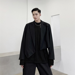 新款黑色超短不对称小西服百搭西装外套潮男A345-239-P110图片