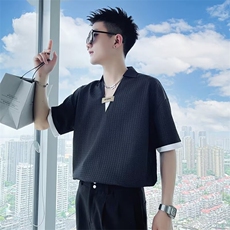 休闲痞帅短袖T恤男冰丝POLO衫ins潮牌夏季上衣2025新款半袖体恤男，男装T恤，电商B212（原钱塘6029）