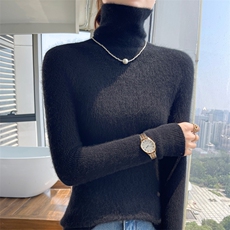秋冬季新款舒适时尚百搭一线袖子挑空堆领羊毛衫，女装羊毛衫，美轩羊绒
