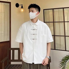 新中式风纯色设计短袖衬衫男士2026夏季新款高级感韩版衬衣，男装衬衫，星座218-1（原230）