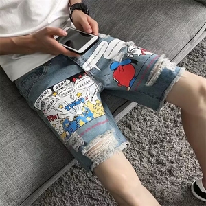 男五分短裤男夏季薄款休闲破洞牛仔裤男直筒修身男裤 N906图片