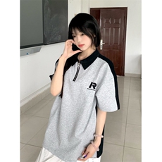 H0962-P35推荐#原版刺绣包边拉肩休闲宽松短袖T恤，女装T恤，星座617A-2