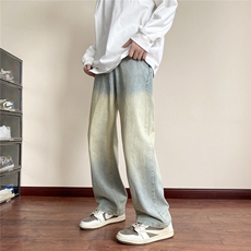 红地板渐变直筒阔腿韩版长款牛仔裤男宽松户外学生高街，男装牛仔裤，星座301D-4(原星座1004-4）