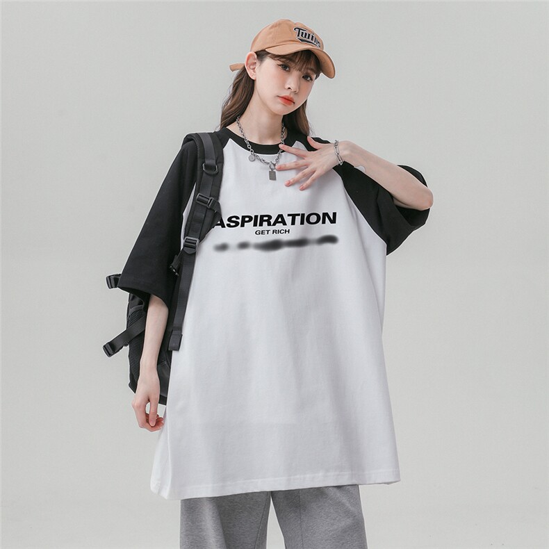 中性风2025新款夏季全棉宽松插肩袖拼色短袖T恤DT442P35控58,男装T恤,A247A