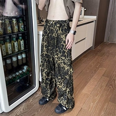 美式潮流豹纹休闲裤男阔腿设计感潮流直筒拖地裤，男装休闲裤，星座716-2